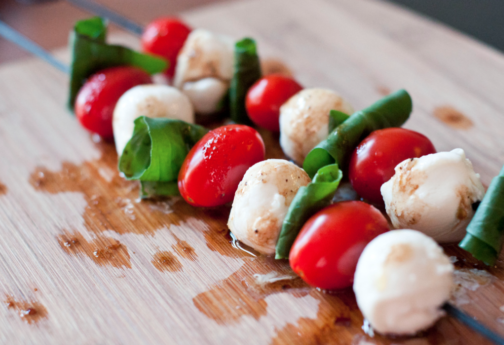 best summer recipes, summer recipes, caprese skewers with tomato, basil and mozzarella